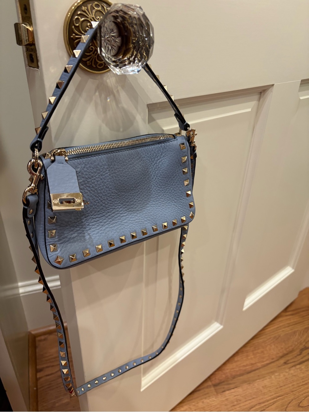 Valentino Garavani Rockstud Pebbled Leather Crossbody Bag Powder Blue